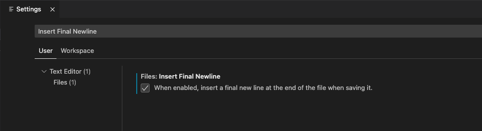 vs code empty line at end of file